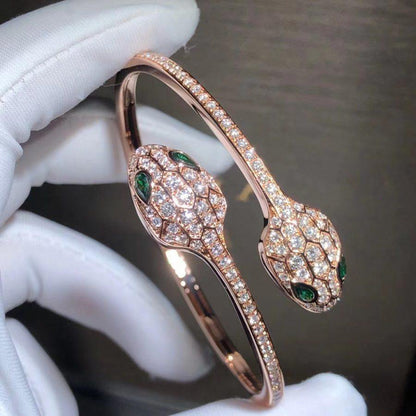 [Vicky]SERPENTI BRACELET PINK GOLD MALACHITE DIAMOND DOUBLE SNAKE