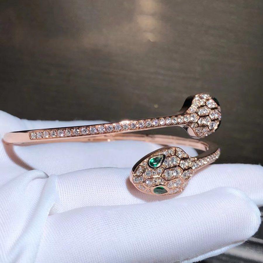 [Vicky]SERPENTI BRACELET PINK GOLD MALACHITE DIAMOND DOUBLE SNAKE