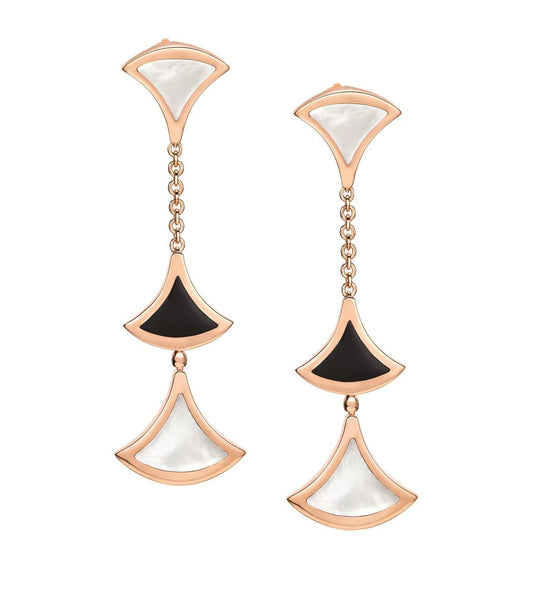[Vicky]DREAM EARRINGS 3 MOTIFS ONYX MOP PINK GOLD