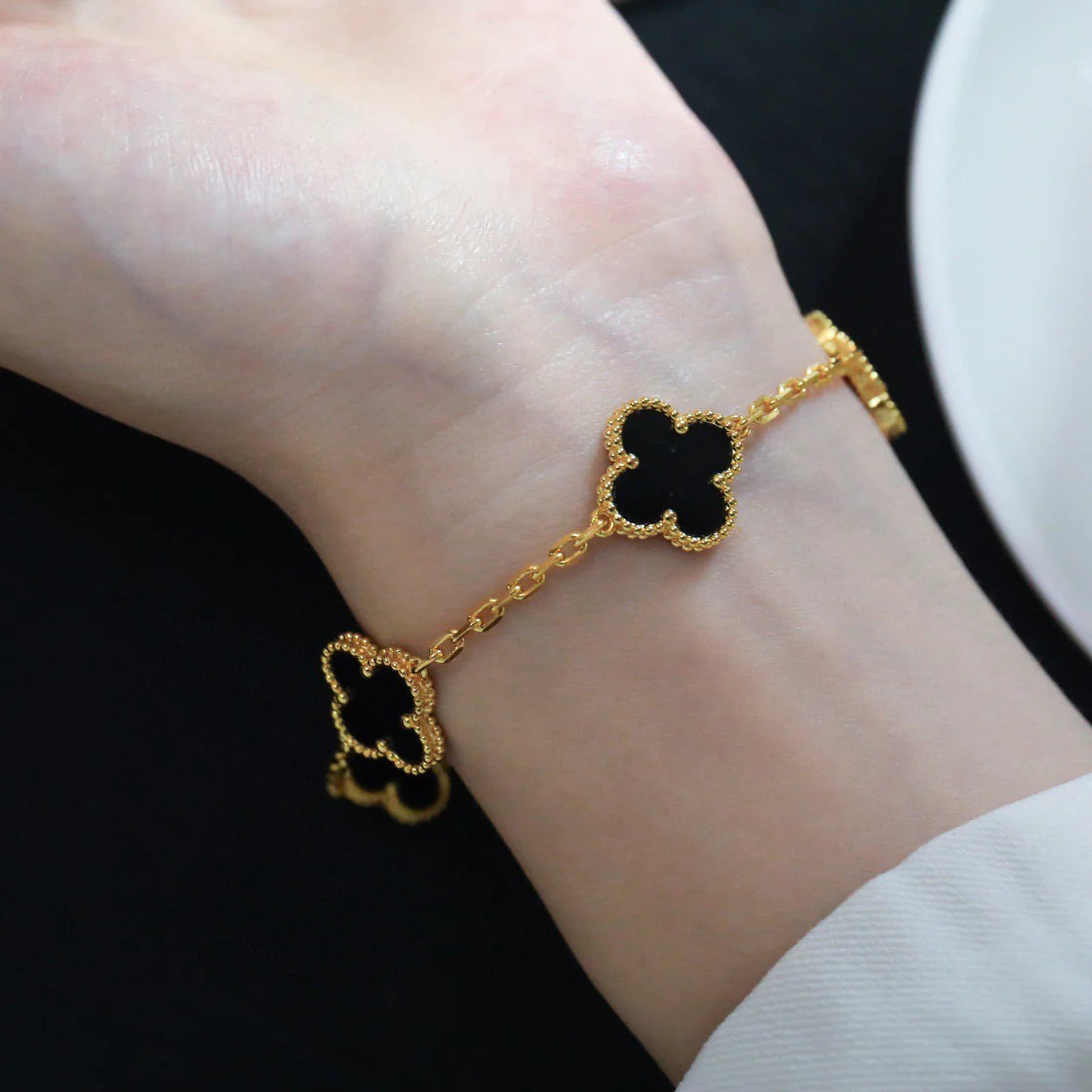 [Vicky]CLOVER  5 MOTIFS BLACK ONYX BRACELET