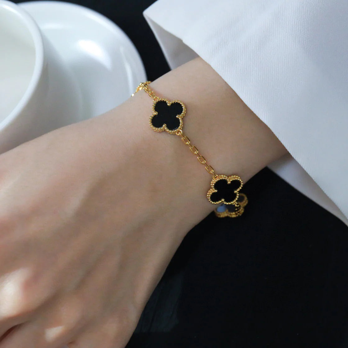 [Vicky]CLOVER  5 MOTIFS BLACK ONYX BRACELET