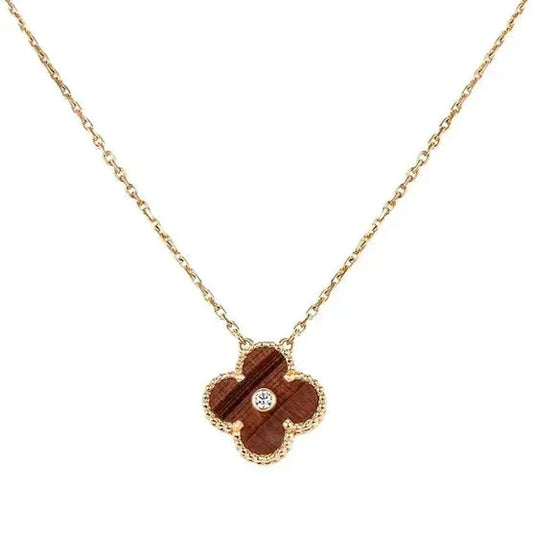 [Vicky]CLOVER 15MM DIAMOND AND YELLOW TIGER'S EYE AGATE necklace