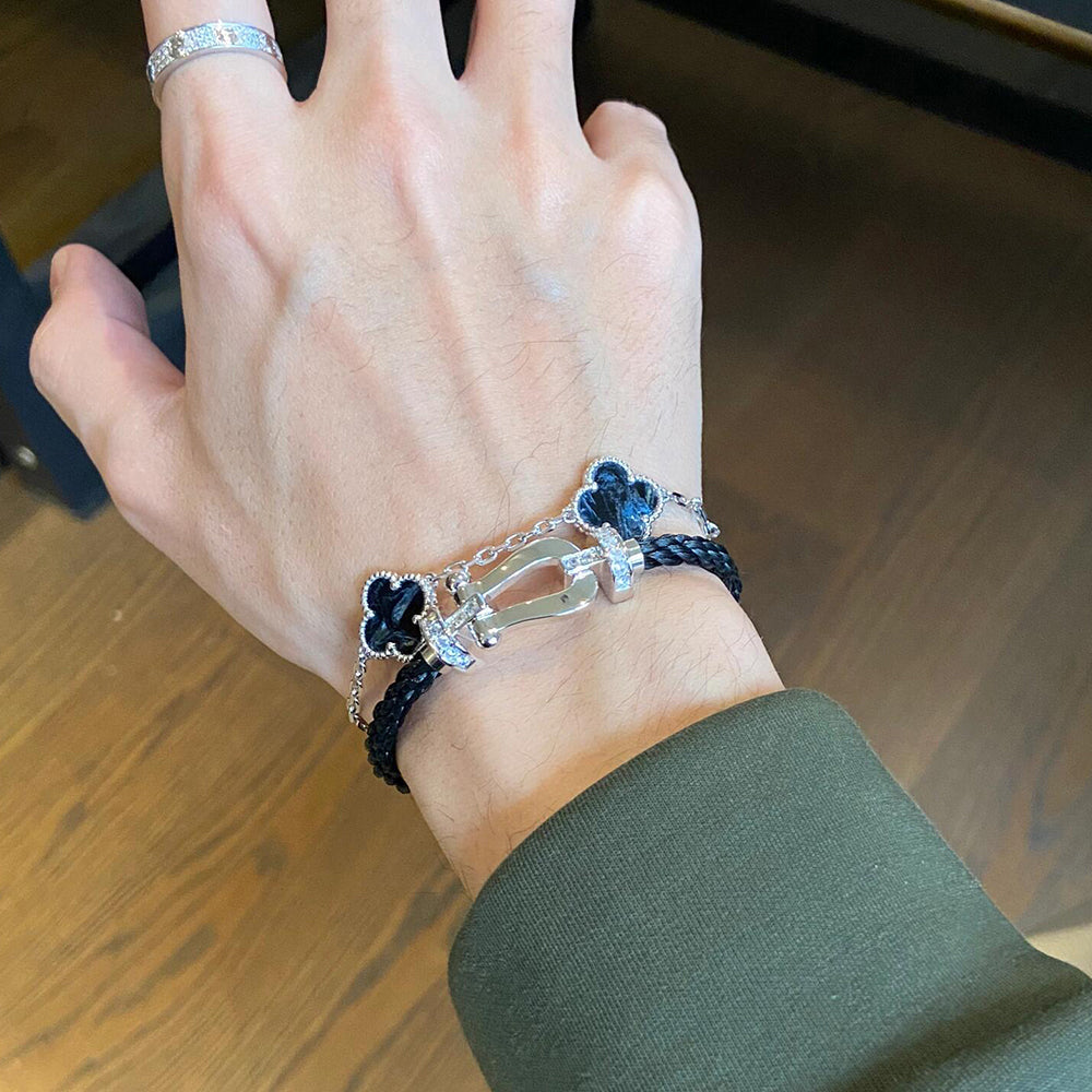 [Vicky]CLOVER 5 MOTIF PIETERSITE SILVER BRACELET