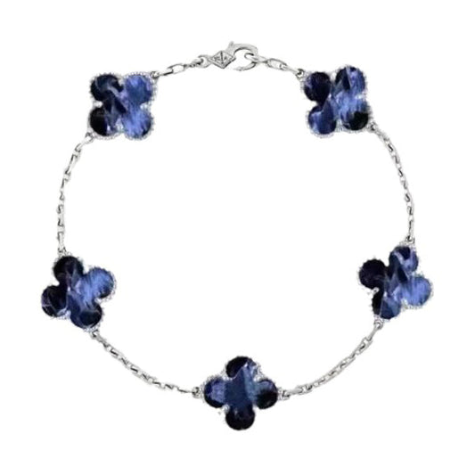[Vicky]CLOVER 5 MOTIF PIETERSITE SILVER BRACELET
