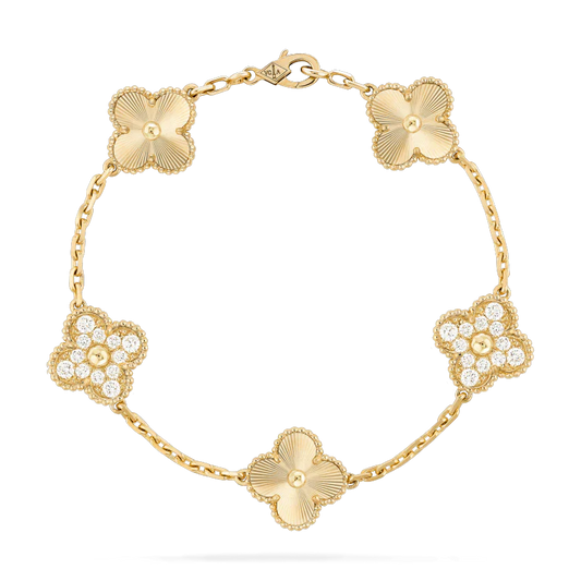 [Vicky]CLOVER BRACELET 5 MOTIFS GOLD DIAMOND
