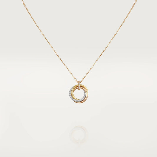 [Vicky]TRINITY NECKLACE SILVER GOLD PINK GOLD DIAMONDS